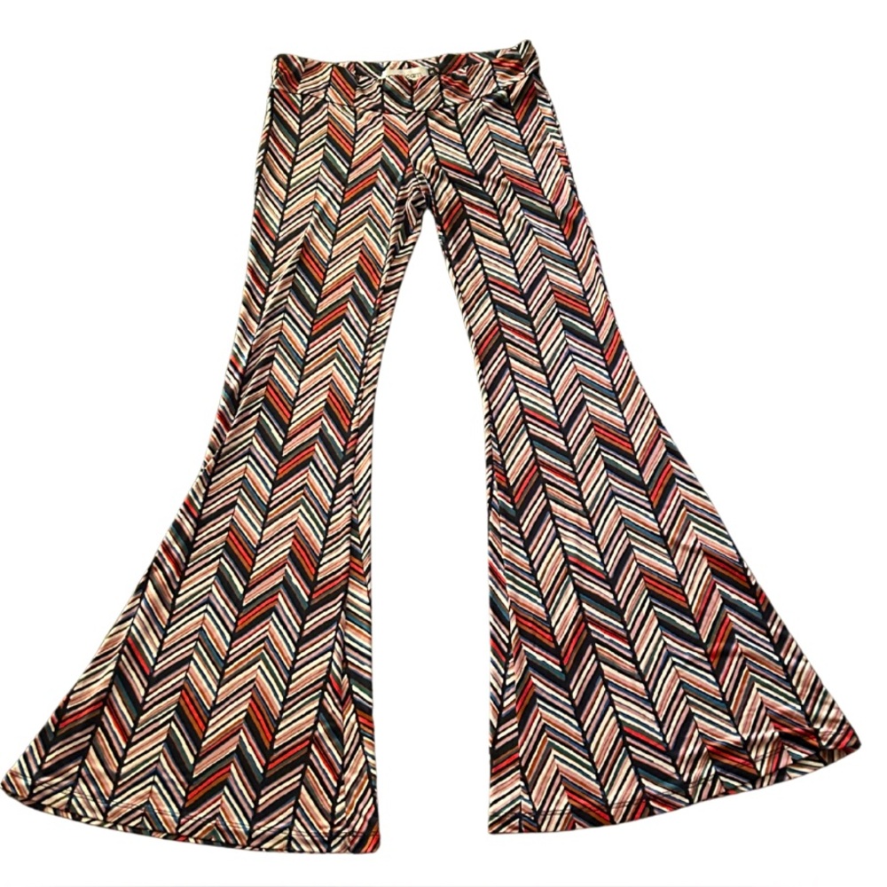 Veronica M Fitted Stretch Flare Pants | Chevron Stripe/Multi | Size S | NWOT